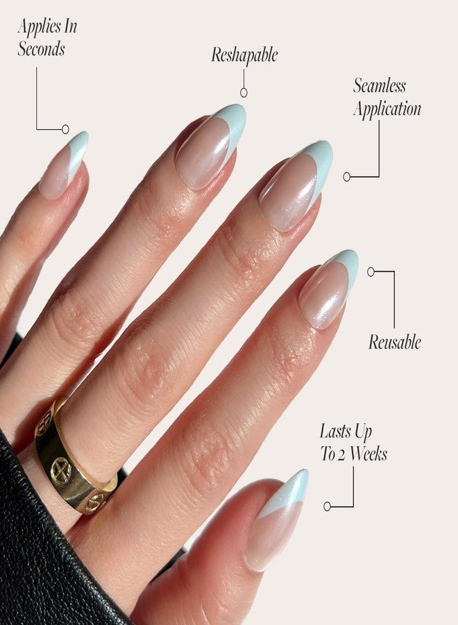 جلامنتيك أظافر Glamnetic اللاصقة - لون التوت الأزرق | أظافر فرنسية قصيرة بلون اللوز الأزرق الفاتح مع لمسة نهائية لامعة | 15 مقاسًا - طقم 30 ظفرًا مع غراء - Image 3